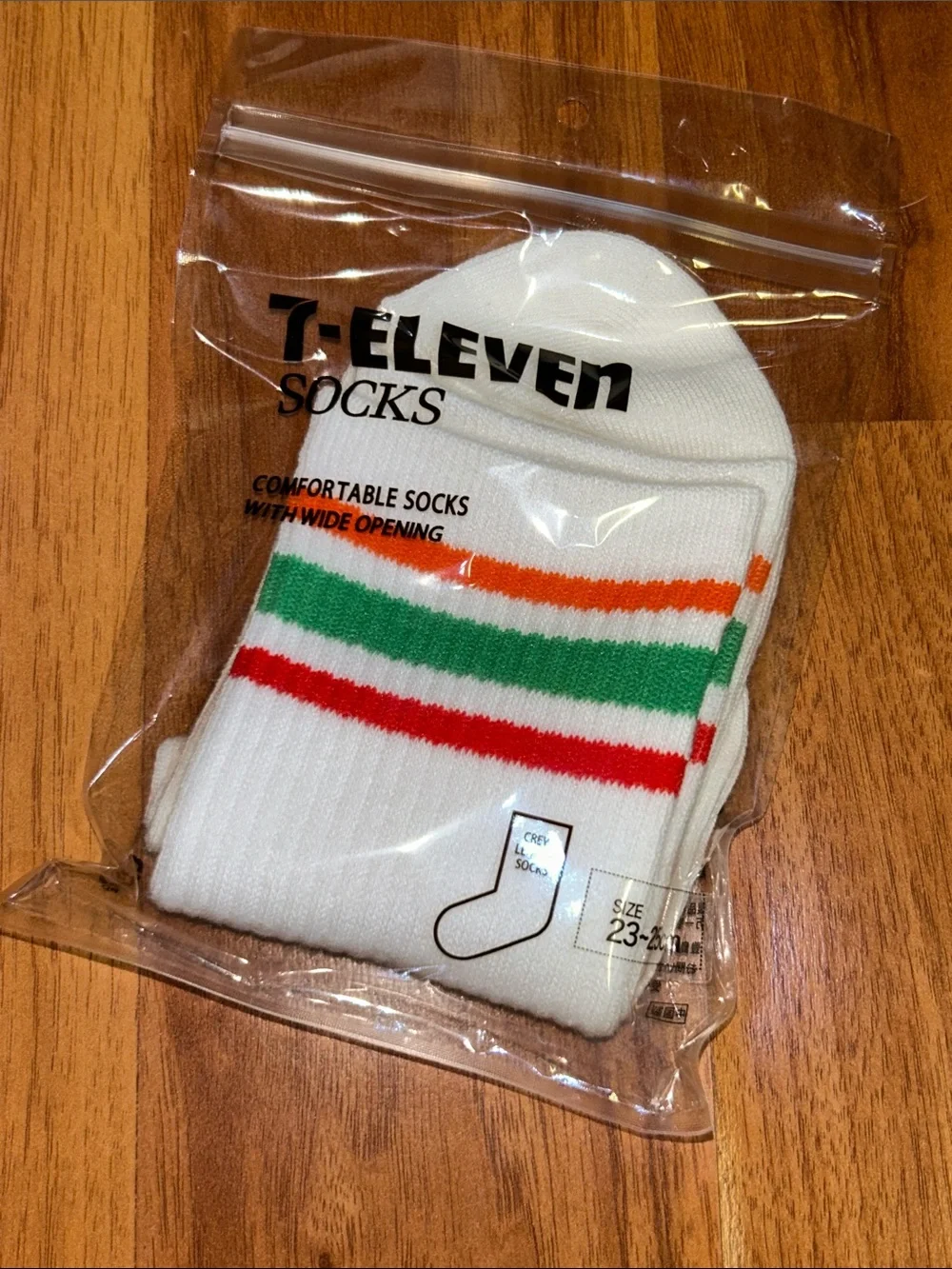 Brand New 7-11 Japan Crew Socks with Green and Red Stripes